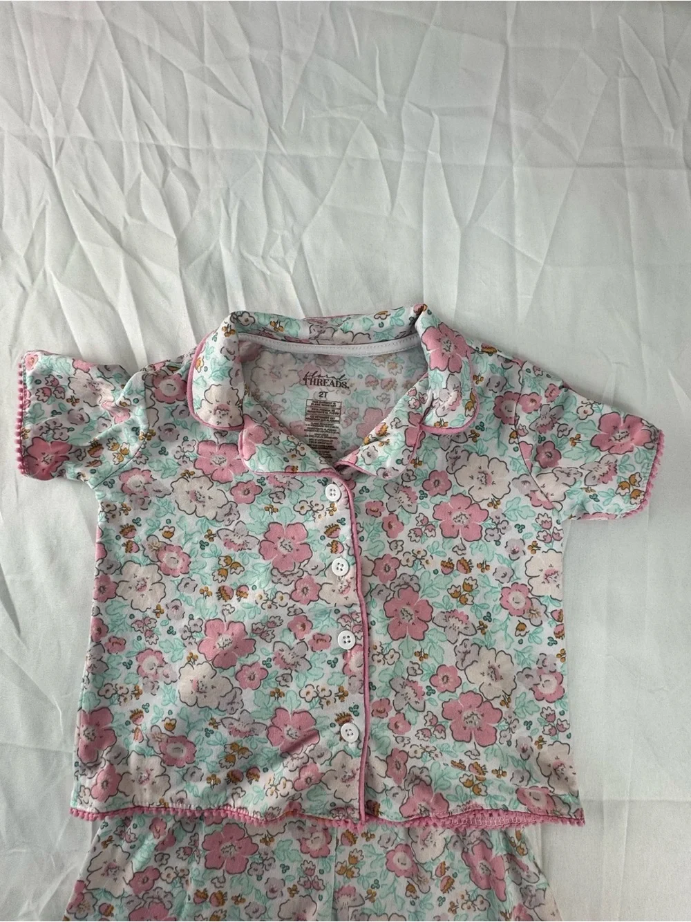 Girls Pink & Mint Floral Short-Sleeve Pajama Set - Picture 3 of 7